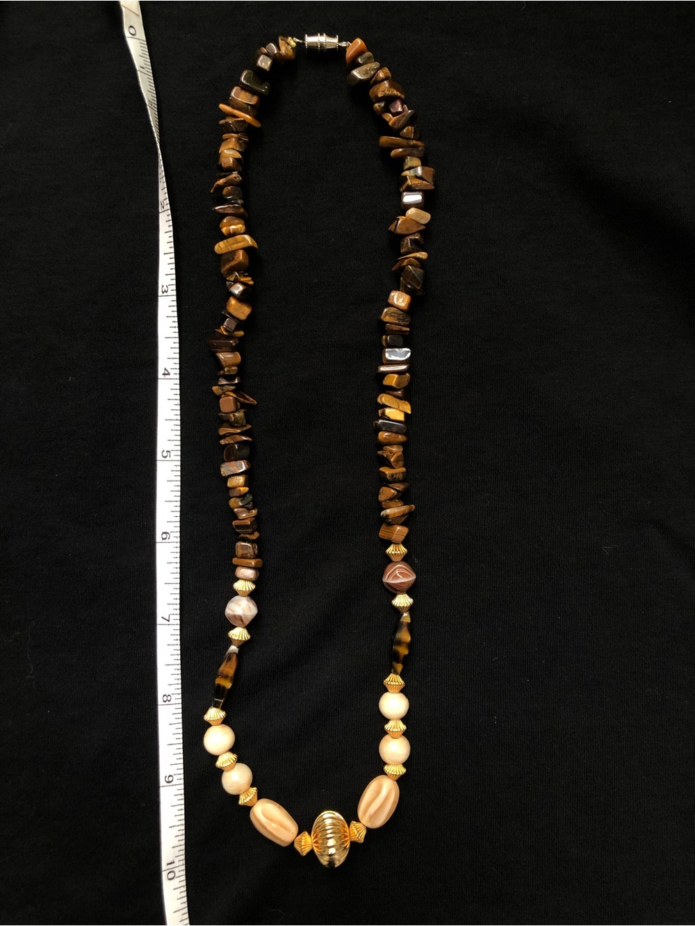 Tiger Eye, Gold and Cream Beaded Necklace - Picture 2 of 5